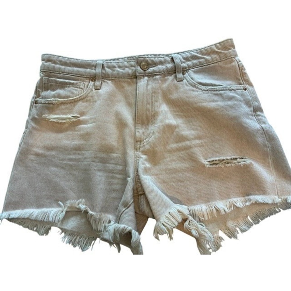 KUT from the‎ Kloth Jane Long Shorts Women Sz 6 Tan Excellent Distressed Frayed